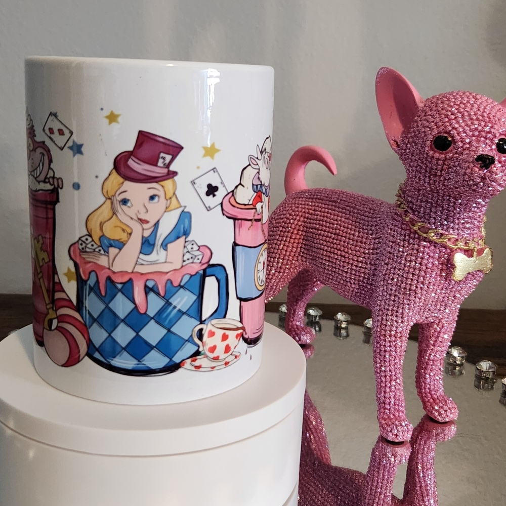Alice in Wonderland Hand Crafted 15oz Ceramic Mug - Blue & Pink Illustration